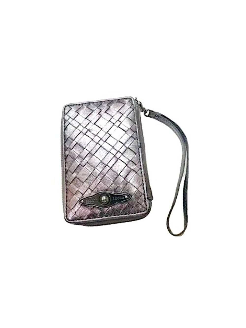 Elliott Lucca Womens Wristlet Wallet Silver Metallic Woven Leather Zip Around EC